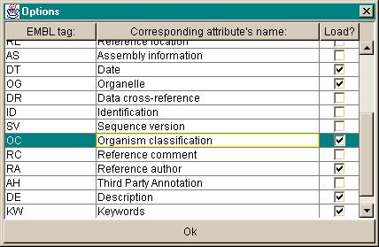 The EMBL Options Dialog [Screen-shot]